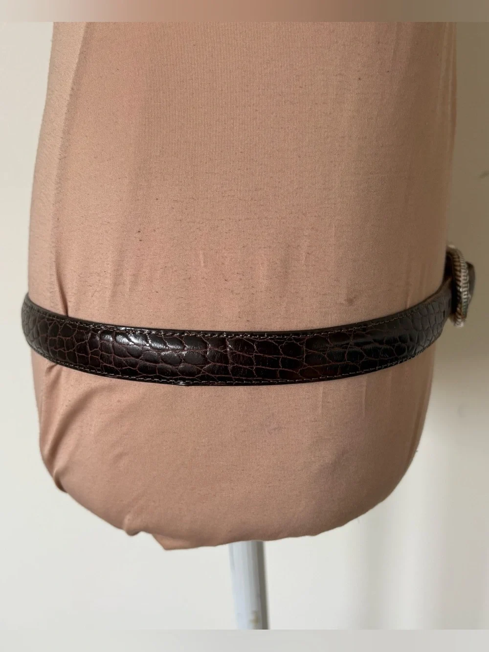 Brighton Vintage Croc Embossed Brown Leather Heart Two Tone Western Belt Sz L/34